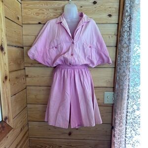 Vintage Romper Women Medium Pink 80s 90s Retro Cotton Playsuit Sizzle Doleman